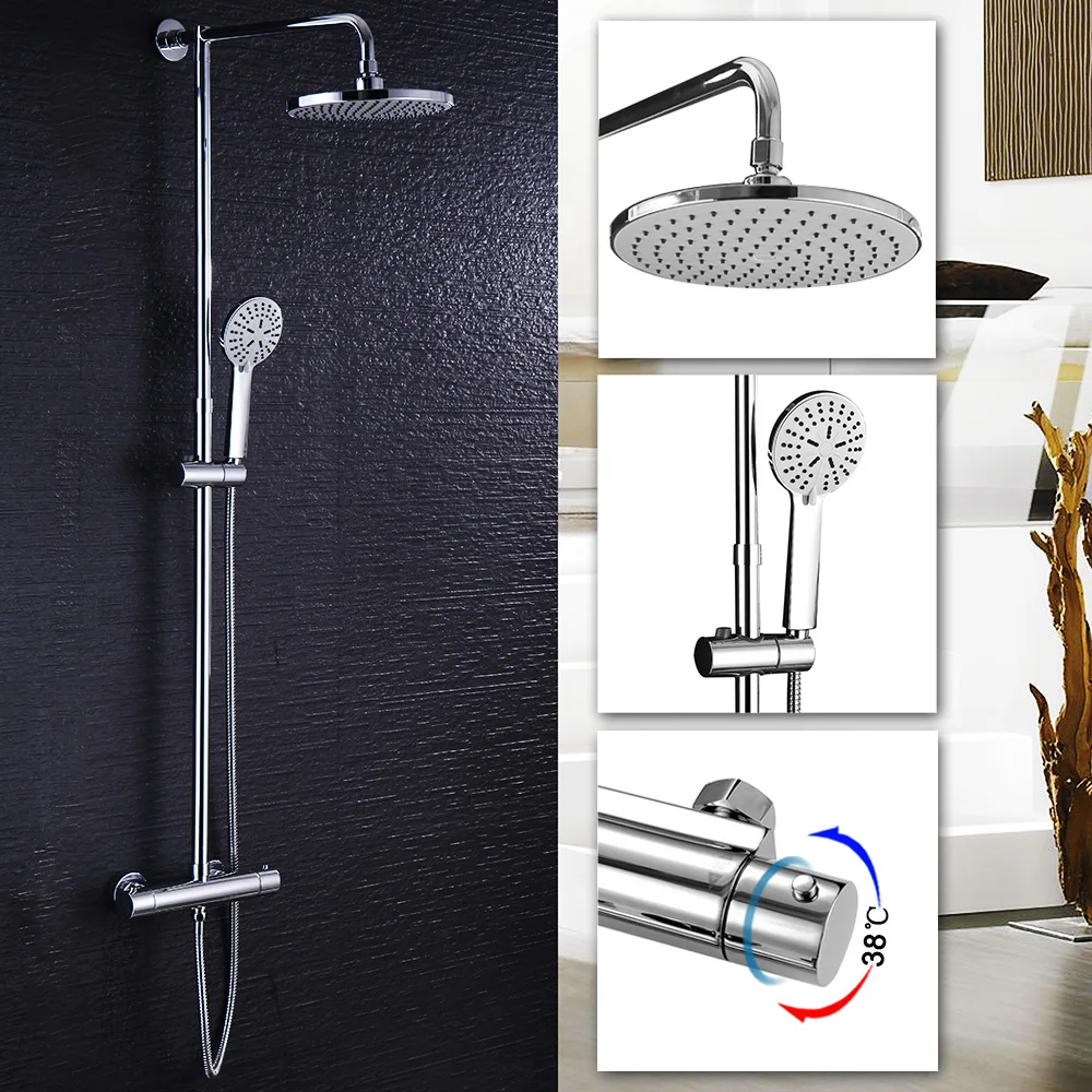 

Bathroom Shower Set Thermostatic Mixer Temperature Control Shower Faucet Tropic Rain Shower Hand