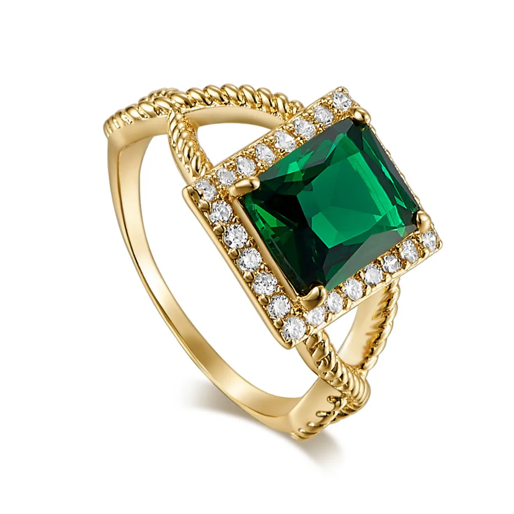 New Chic Green White Crystal Vintage Cubic Zirconia Gold Color silver wedding Ring set With Stones