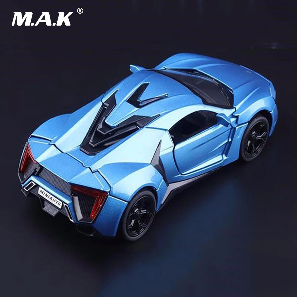 1/32 масштабная литая под давлением Модель автомобиля игрушки синий Lykan Hypersport модель автомобиля с светильник и звуком коллекции подарков