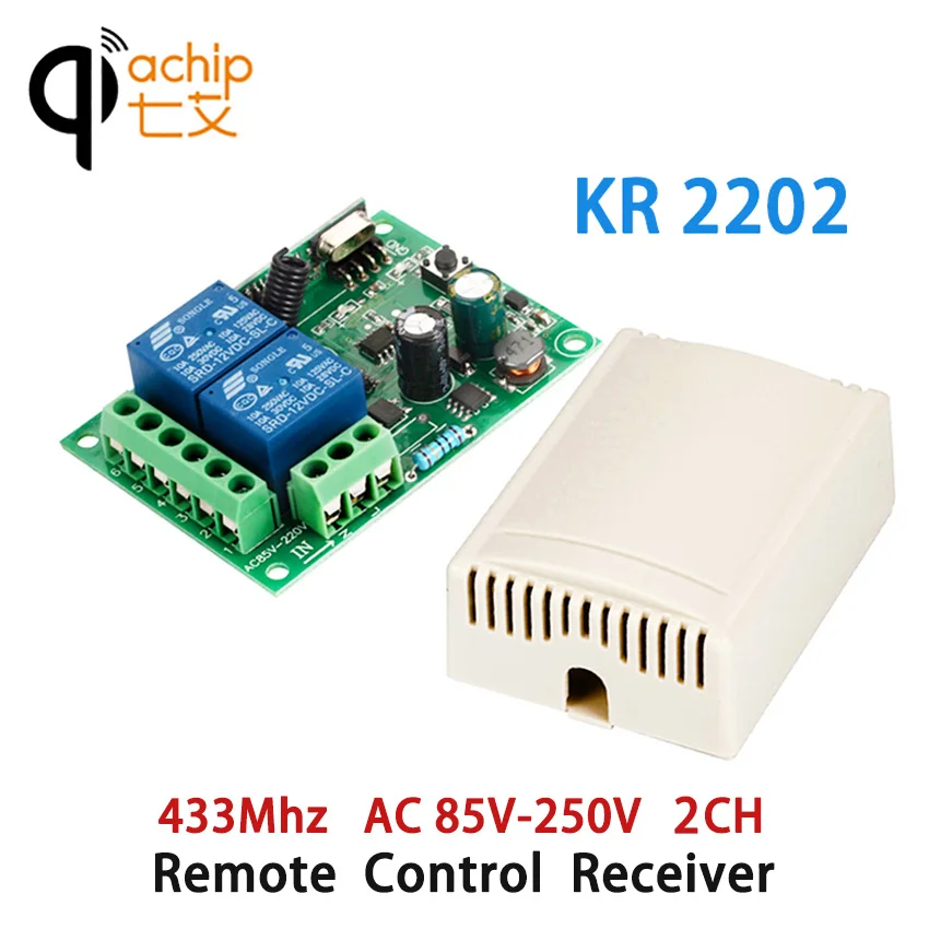 

QIACHIP 433Mhz AC 220V 2CH Wireless Remote Control Relay Receiver Module For RF Transmitter Gate Garage Light Switch Controller