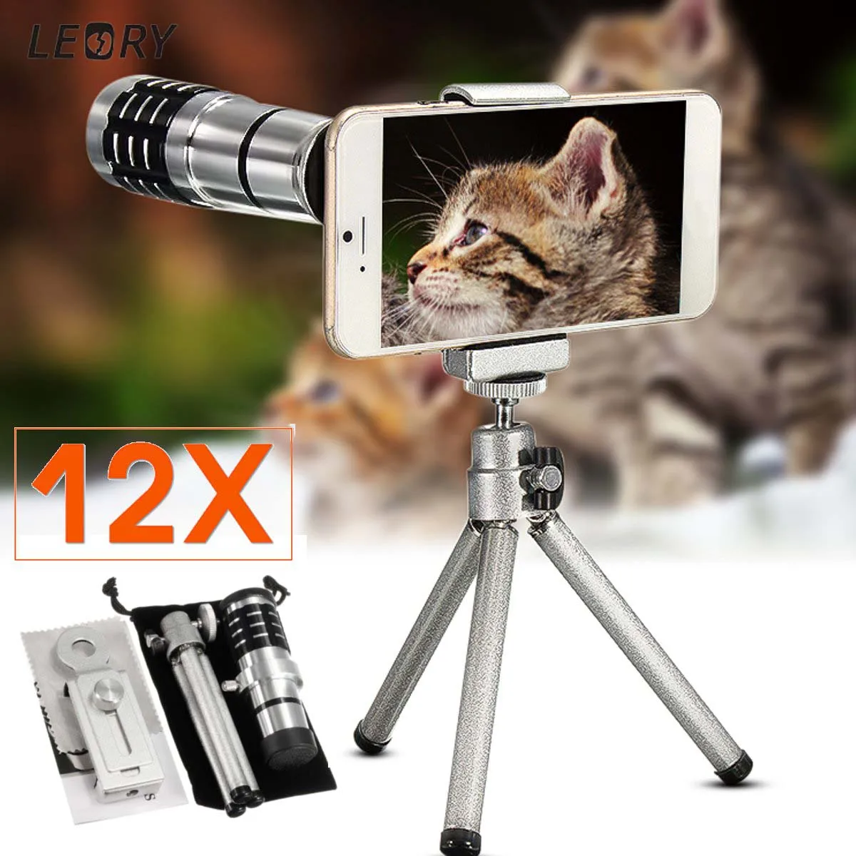 

Aluminum Cellphone Mobile Phone Lens 12X Zoom Telescope Camera Telephoto Lens with Tripod for IPhone for Andriod Phone Lens Kits
