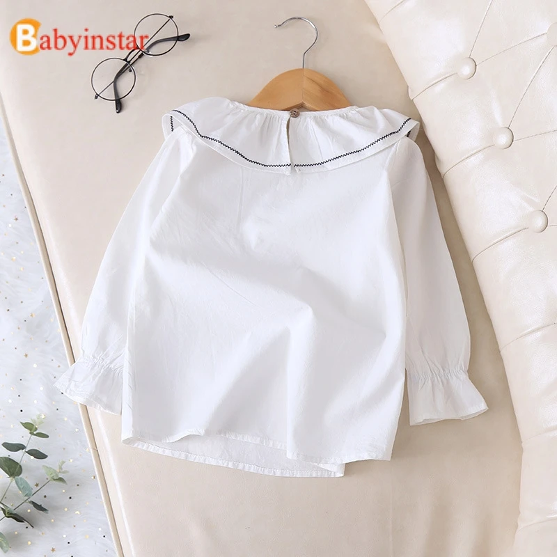 Babyinstar New Girls Blouse Solid Cotton Kid White Blouse Brief Design Baby Pink Blouse Long Sleeve Shirts For Girls