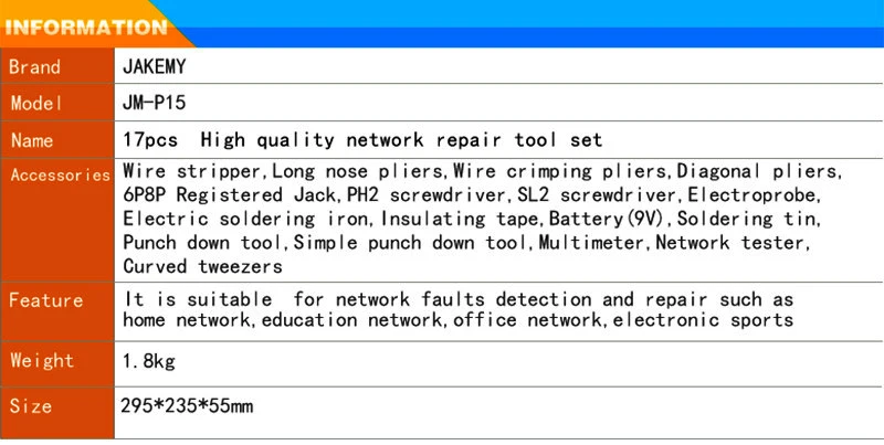 JM-P15 набор инструментов для ремонта сети+ электрическая ручка измерительный Кабельный тестер+ железные обжимные плоскогубцы Набор инструментов ремонтные инструменты