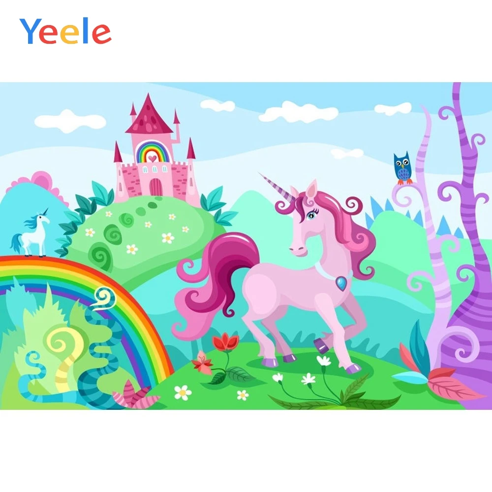 

Yeele Vinyl Unicorn Castle Children Girl Birthday Party Photography Background Baby Princess Photographic Backdrop Photo Studio