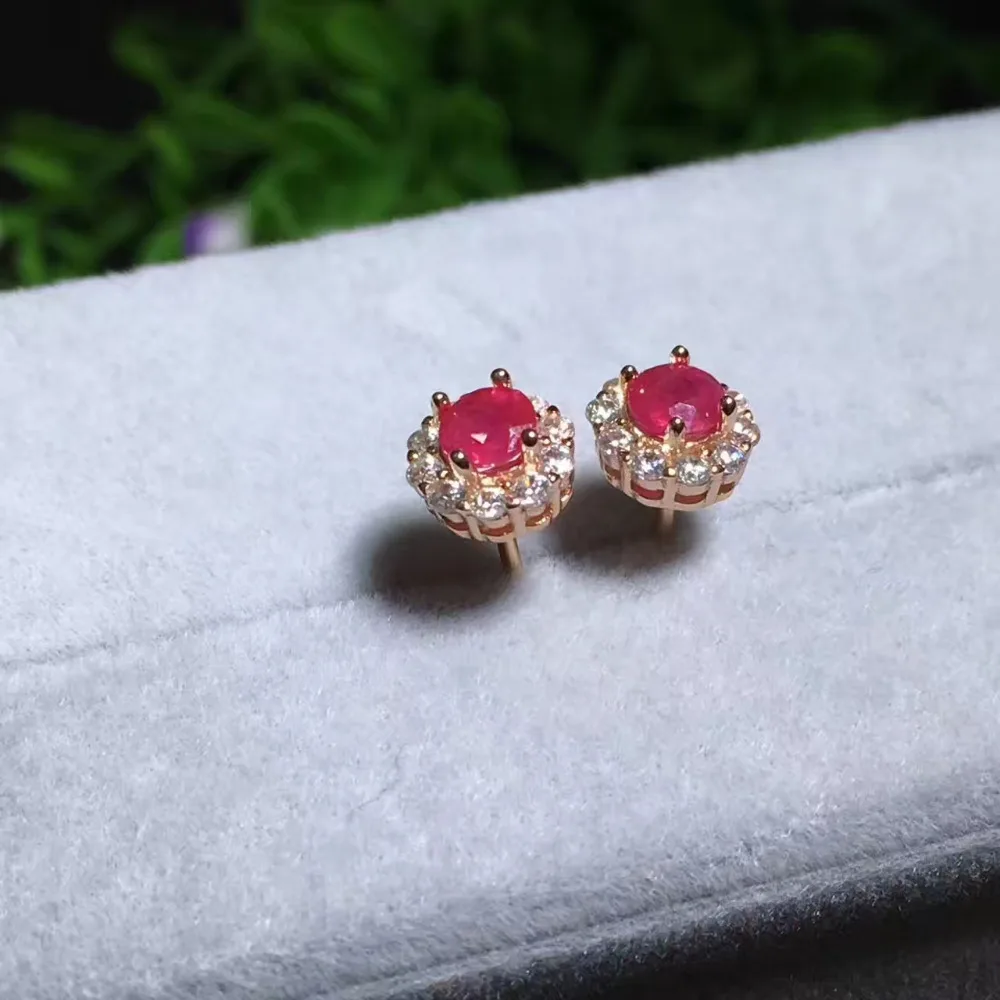 Серьги гвоздики из серебра 925 пробы с натуральным красным Рубином|stud earrings|jewelry
