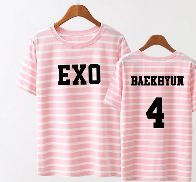 K Pop Summer Style Girls Cute Exo Member Name Printing O Neck Short