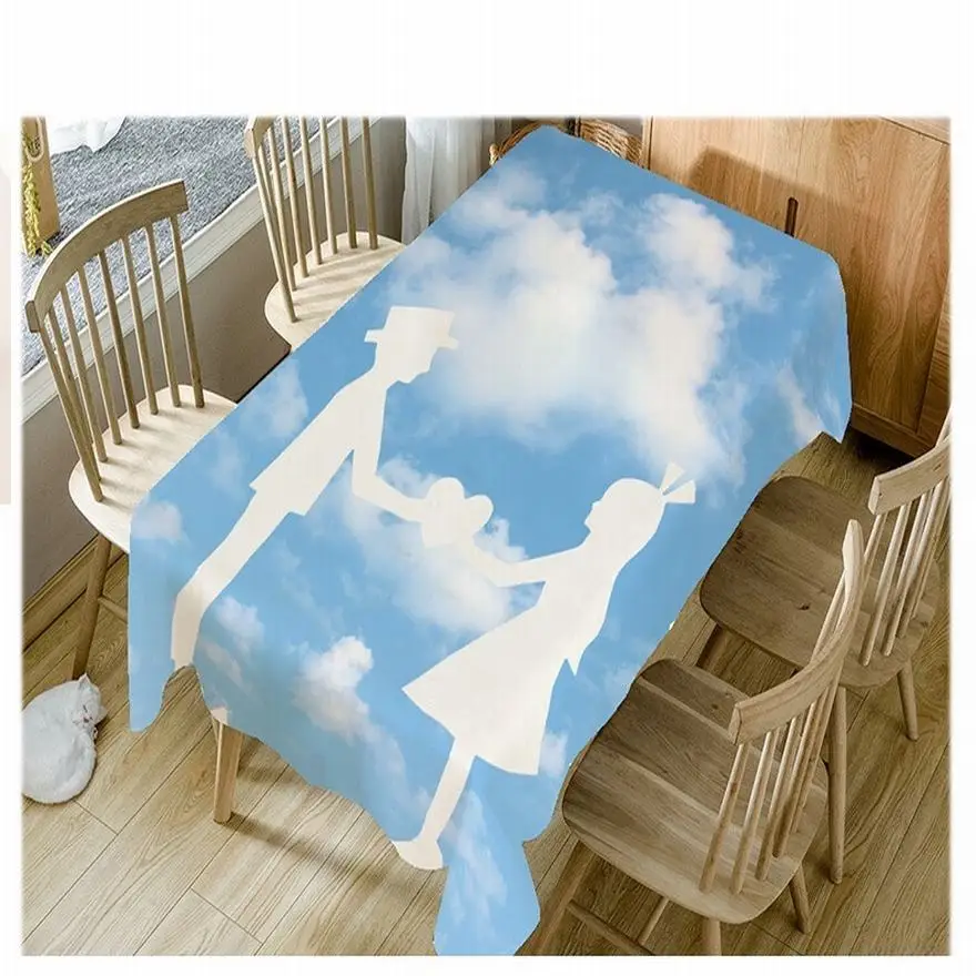 

3D digital blue print Valentine's day party rectangle resturant waterproof oilproof tablecloth table cloth cover