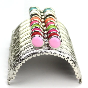 

10PCS/LOT 8.5cm Colorful flat bead Metal Purse Frame semicircle Silver tone lace Coin Purse Frames,Freeshipping JY146-1