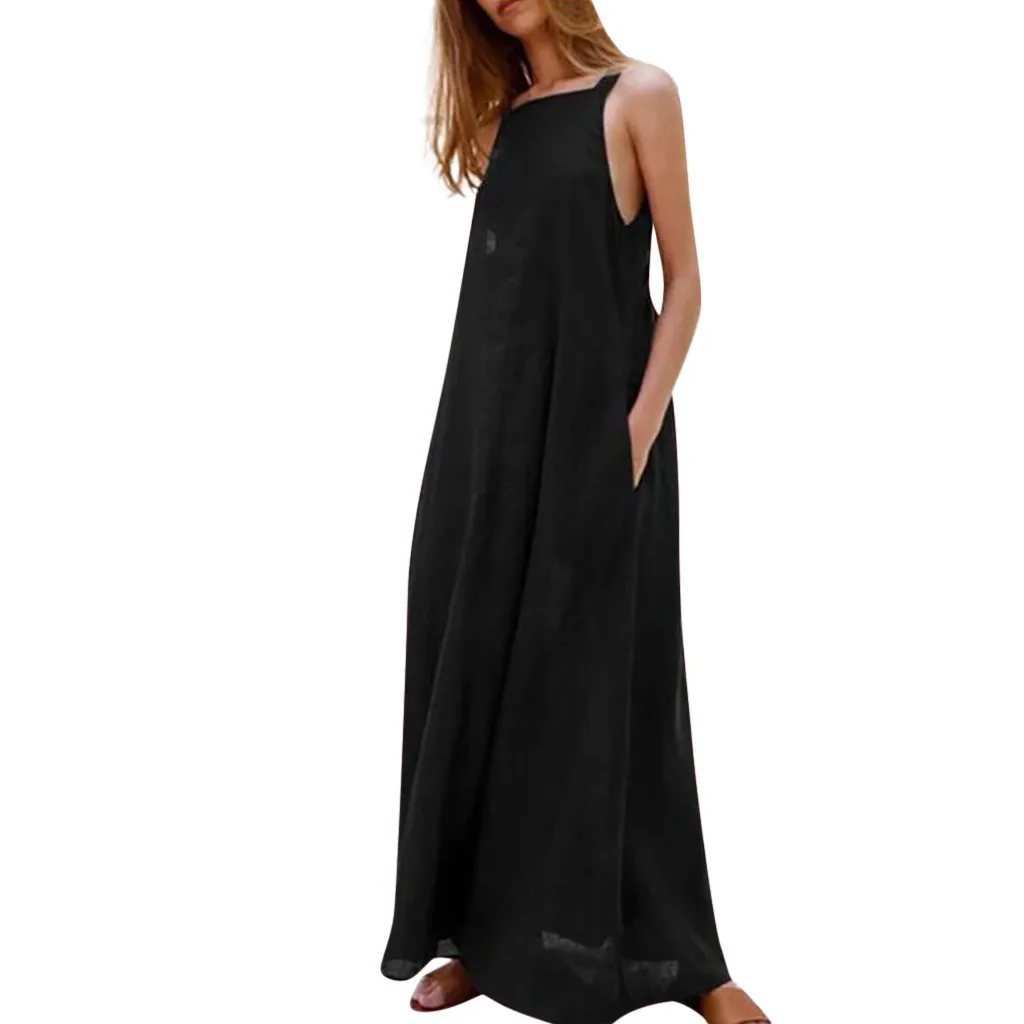 

Women Solid summer clothes for women Holiday Dresses Sexy Sleeveless summer dresses Straps Ankle-Length Dress sukienka#G8