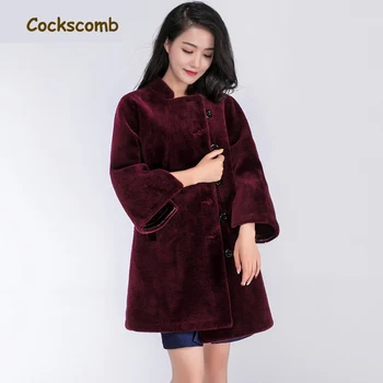 

Cockscomb Brand 2018 New Warm Lamb Wool Coat Outerwear Women Stand Collar Single Breasted Wool Jackets Woman Winter Fur Coat