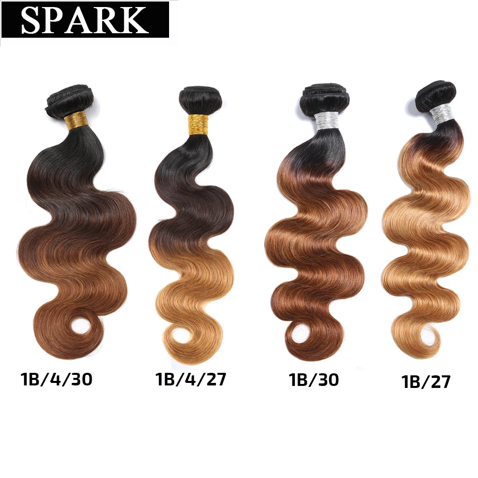 Spark волос 1/3/4 пряди эффектом деграде(переход от темного к бразильские волнистые волосы Пряди человеческих волос для наращивания 1B/4/30& 27 Цвет 10-26 дюймов Волосы remy синтетические пряди