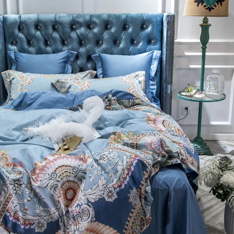 Waliicorners 60S Egyptian Cotton Royal Luxury Bedding set King Queen Size boho Bed set Duvet Cover Bedsheet set parrure de lit 29 5
