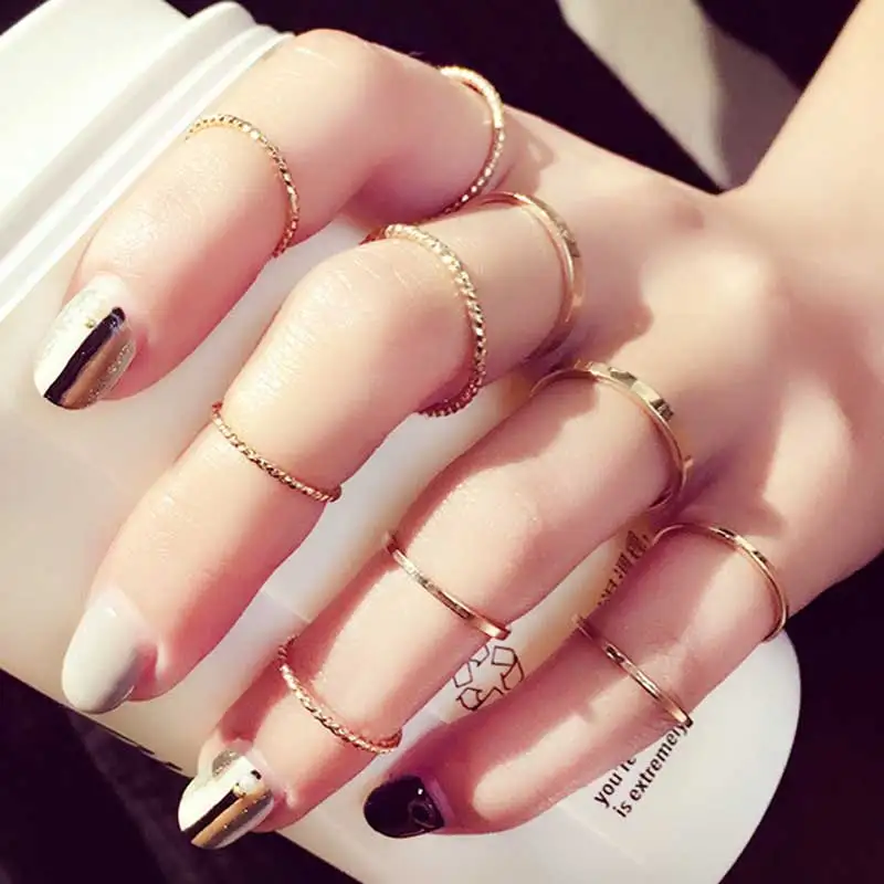 

10pcs/set Gold Knuckle Ring Personality Set Joint Ring Wedding Fashion Silver Midi Rings for Women Jewelry Accessories Wholesale