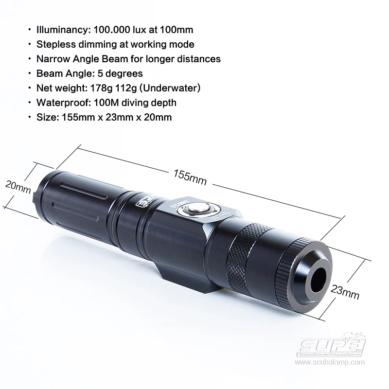 SUPE Scubalamp MS10 1200 люменов подводный Макросъемка свет фотография портретный осветитель со ступенчатым затемнением узкий угол луча 5