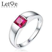 Leige Jewelry Solitaire Ruby Wedding Ring Square Cut Bezel Setting 925 Sterling Silver Wedding Rings for Women July Birthstone