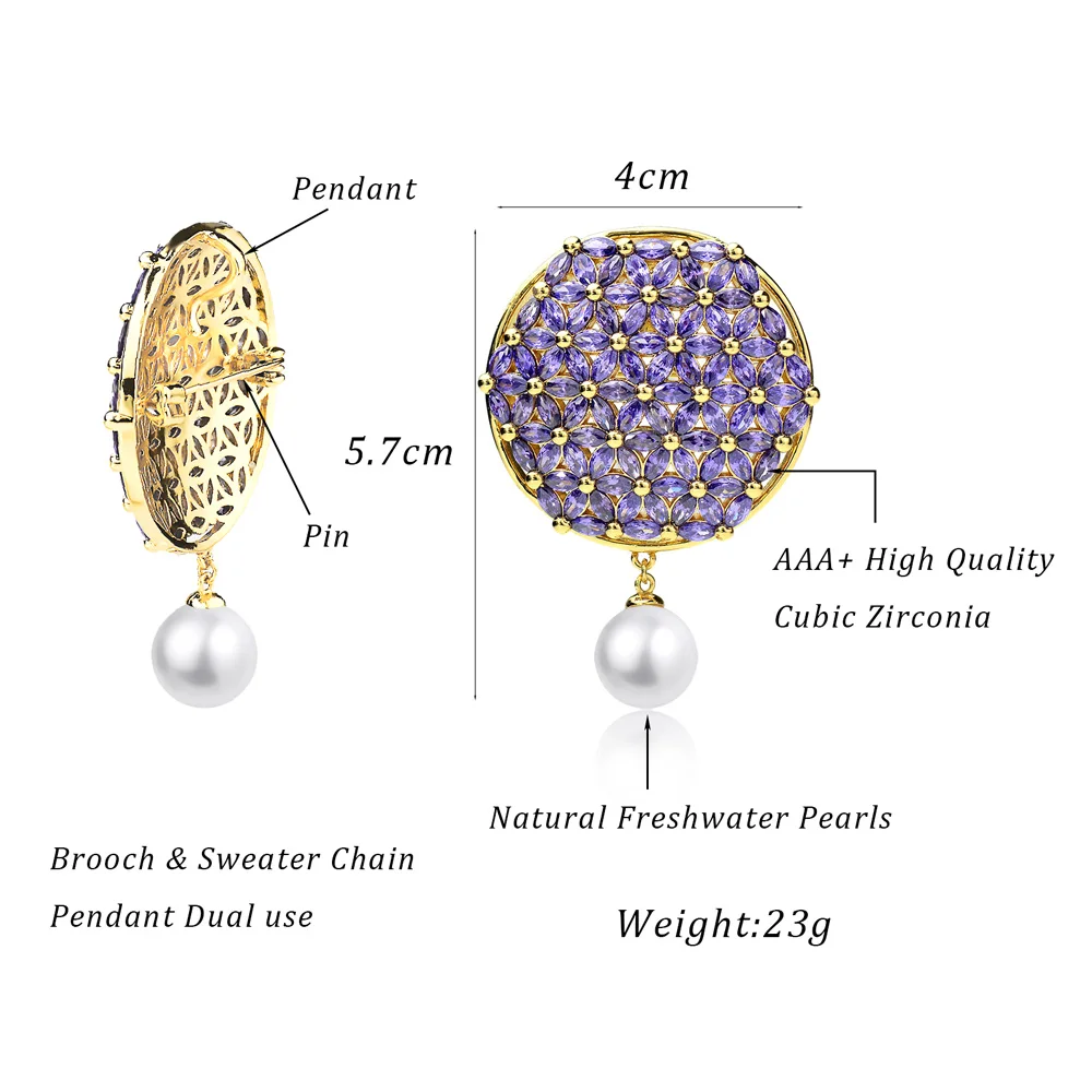 Tisvina, элегантный AAA высококачественный CZ& пресноводный жемчуг, броши в виде цветка жизни для женщин, серебряная и Золотая булавка, кулон, брошь, ювелирное изделие