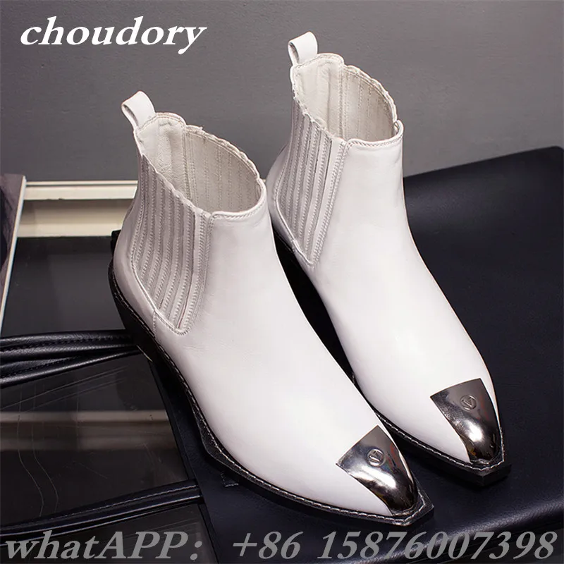 Choudory Metal Pointed Toe Boots Women Spring Autum Shoes Ankle Boots Botas Mujers Zapatos Feminino Flat Boots Fashion Designer