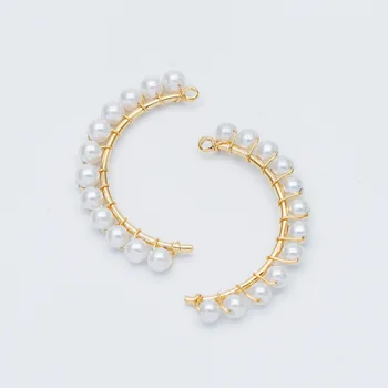 

10pcs Gold Wire Wrapped Geometric Charms 38x20mm, Beaded Faux Pearl Earring Pendant Components (GB-558)