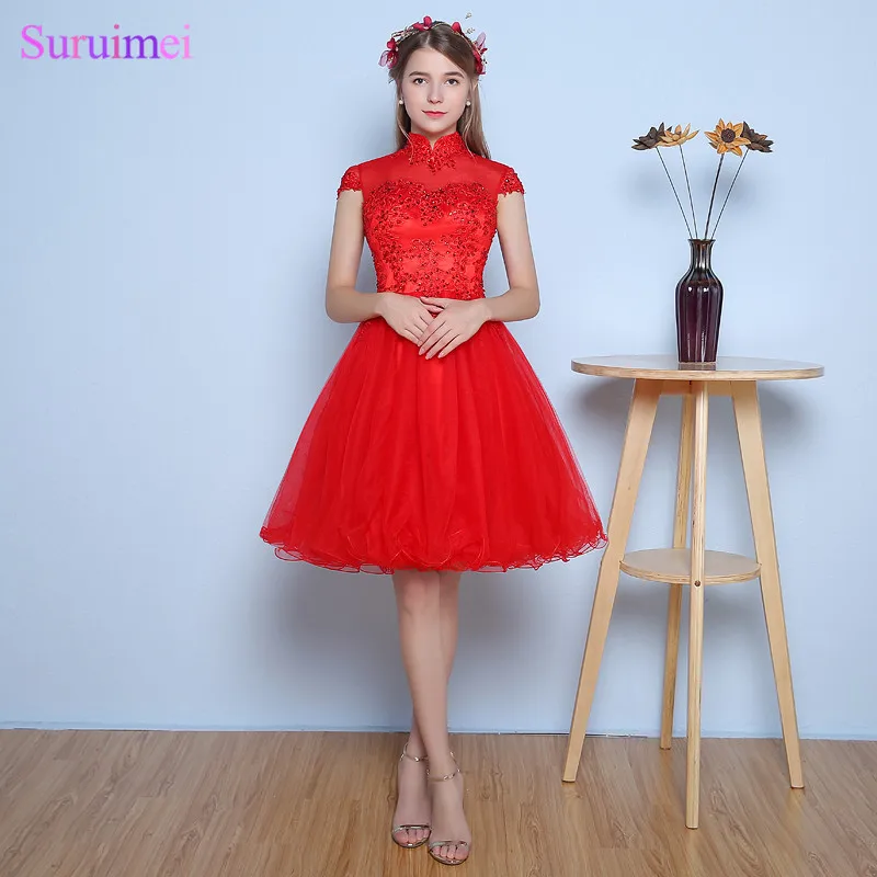 13 8 Grade Graduation Dresses 2017 Vestidos De Festa Curto Para Formatura High Neck Red Short Homecoming Dresses
