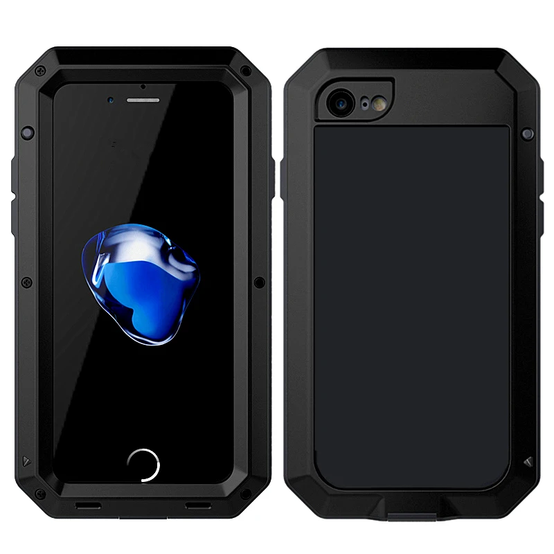 Противоударный Камуфляжный металлический чехол для iPhone Xs Max Xr X 8 6 6S 7 Plus, алюминиевый силиконовый чехол - Цвет: Черный
