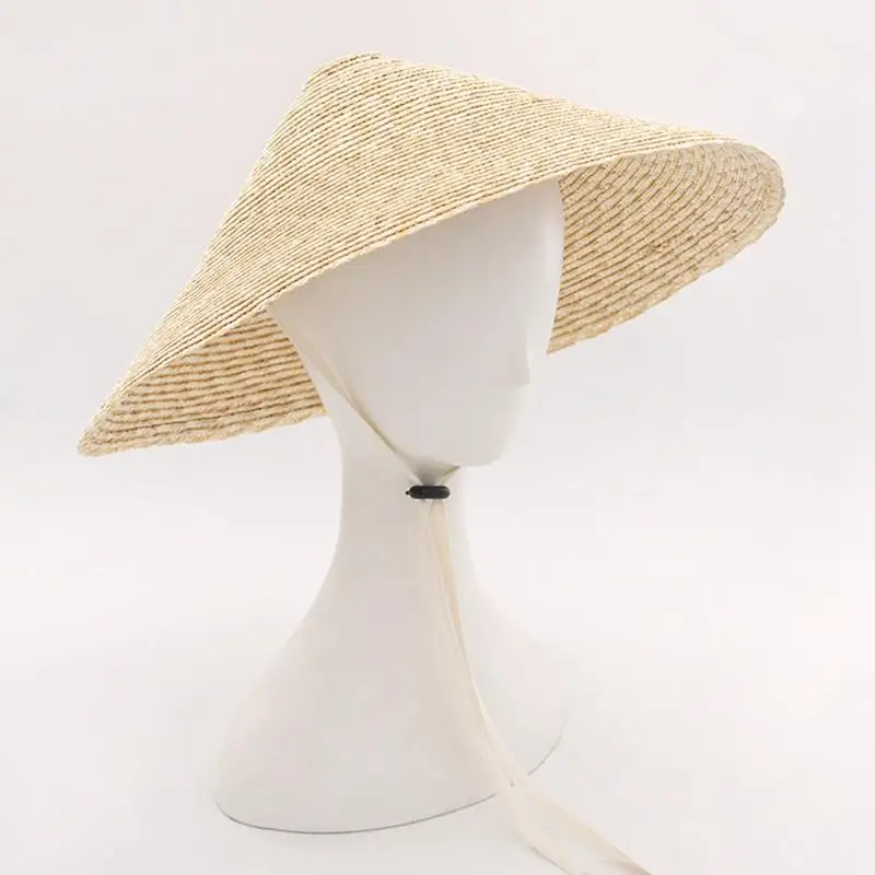 Коническая соломенная шляпа от солнца с большими полями натурального цвета из бамбука, Женская забавная цилиндрическая шапка с короной regenhoed dames