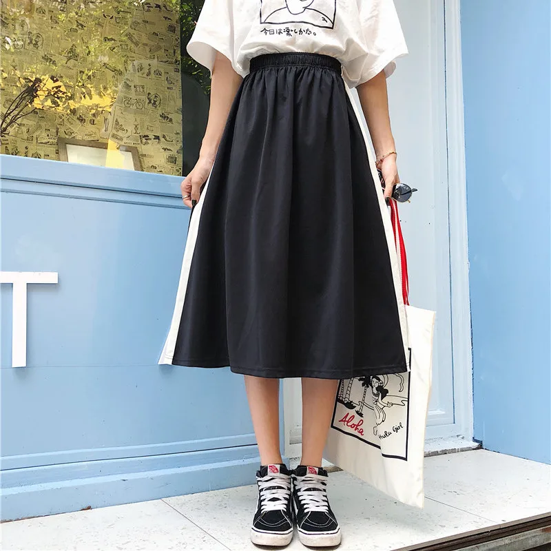 

Midi Skirt Women solid color high waist Long Skirts Female Spring Summer a line skirts womens (B9080)