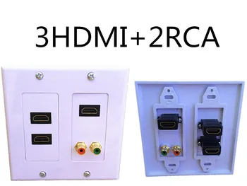 

3HDMI 1RCA AV Wall Plate Composite Video Audio Adapter Jack Outlet Panel HDTV ABS CCTV TV