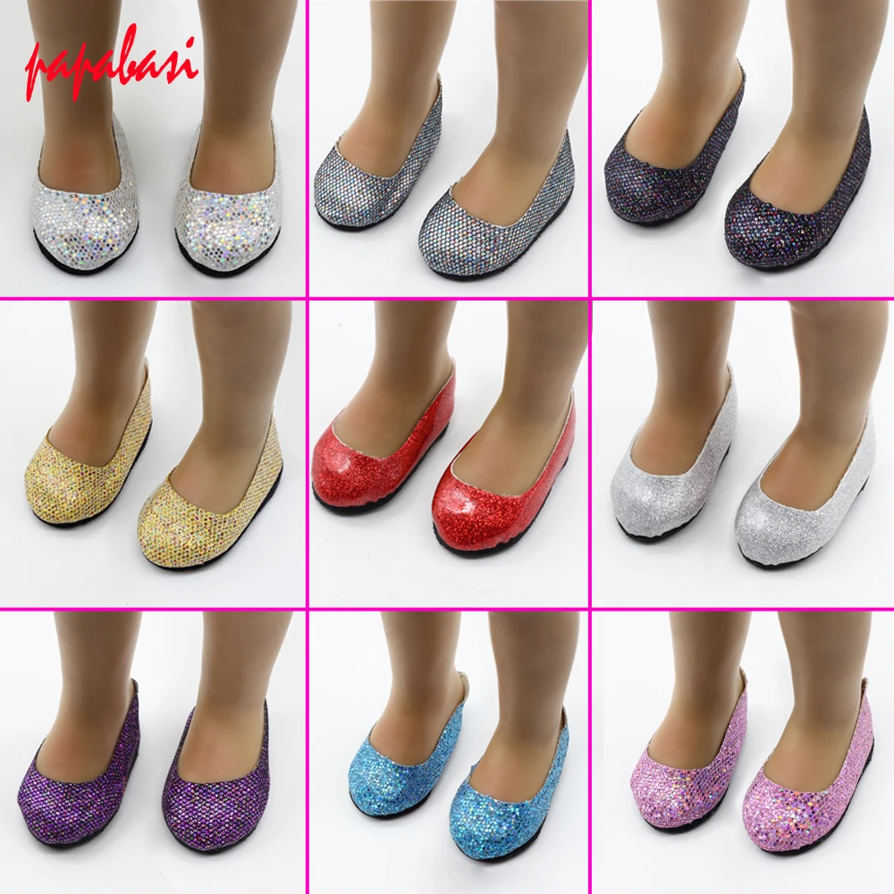 1Pair Doll Sequins Shoes Fits For 18 American Girl Dolls Rose Red Glitter Shoes Doll Accessories