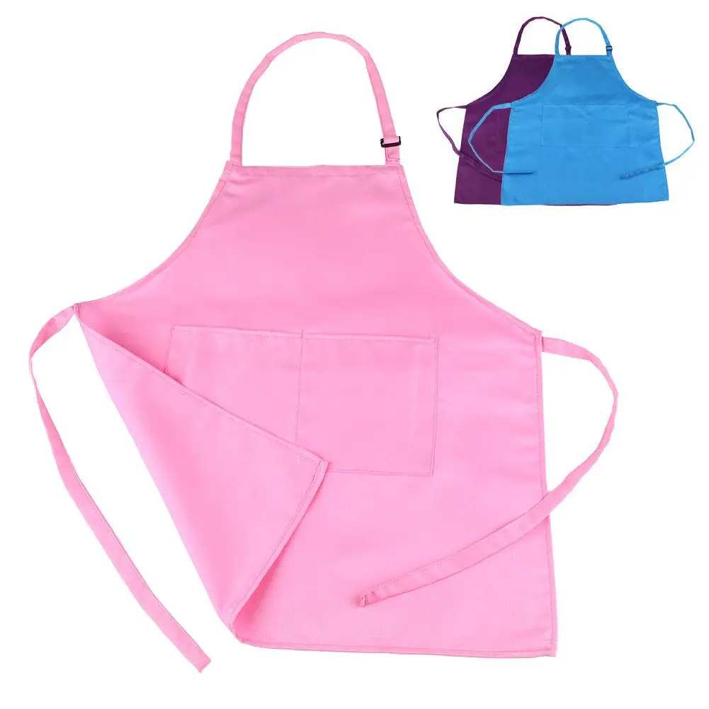 

Cute Children Kids Plain Apron Kitchen Cooking Baking Painting Cooking Bib Art Keep Clean Pocket Bib Apron 54cm x 50cm Drop Ship