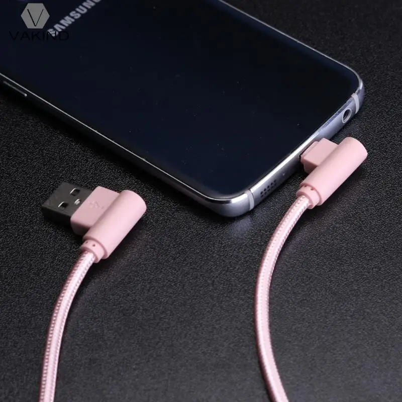 1m 90 Degree Right Angle 5Pin Mirco USB Cable Nylon Biraided L Shaped USB Data Sync Transfer Charging Cord Charger Wire Line 