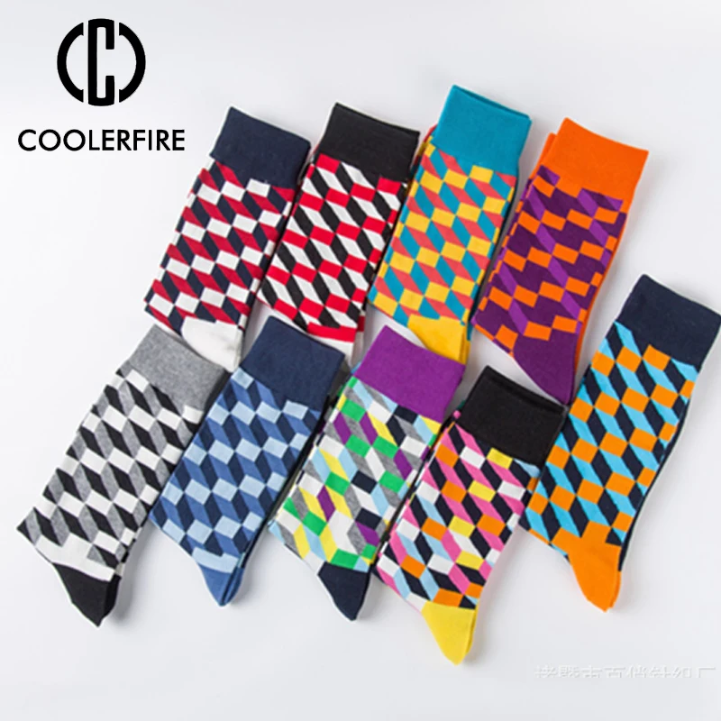 

New Casual Fashion Combed Cotton Happy Socks Men And Women Novelty Personality Colorful Checkered Wild Socks WD029