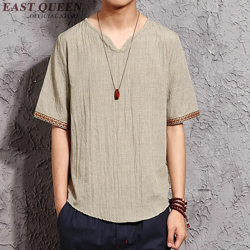 Мужская льняная рубашка мужская одежда из льна футболки мужские топ брендов одежды стиля Востока для мужчин китайский топ AA1122 - Цвет: 4
