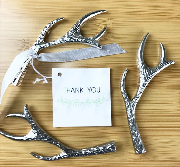 Free Shipping 100pcs/lot Antler Bottle Opener in white Organza Bag