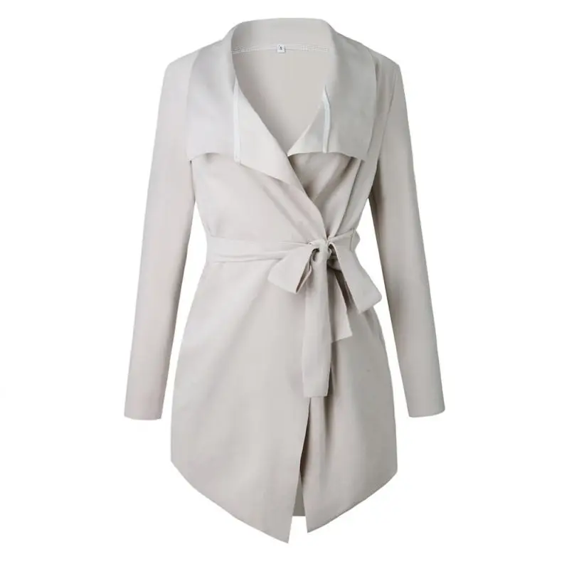 

2018 Autumn Adjustable Waist Coats Women Wide Lapel Belt Blend Oversize Asymmetric Open Stitch Outwear Cardigan Coat T8