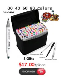 Touchfive 30/40/60/80/168 Цвет кисть для рисования; ручка жирной на спиртовой основе фломастеры для рисования набор двойной наконечник эскиз маркеры для анимации Manga