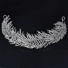 Fashion Vintage Tiara Full Rhinestone Hollow Silver Leaves Crown Ornaments Bridal Hair Jewelry Gifts Wedding Dress Accessories