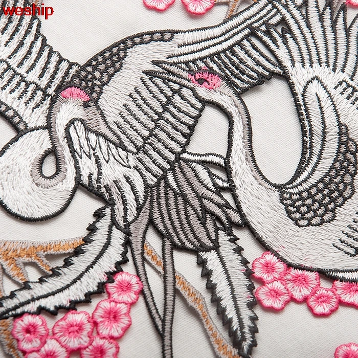 DIY Новые высококачественные 3D красно-коронованные краны и вишни вышитые Лоскутные птицы Лебедь аппликация Ткань платье Декоративные