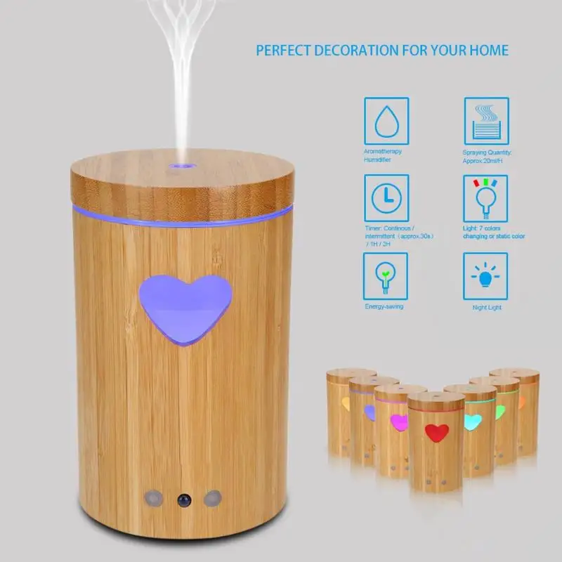 

160ml Remote Control Essential Oil Diffuser Ultrasonic Air Humidifier Aromatherapy Aroma Diffuser with LED Light Heart Shape