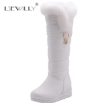 

Lsewilly Knee High Boots Red Winter Shoes Warm Women Snow Boots Height Increasing Ladies Wedges Boots Plush Plus Size 42 E249