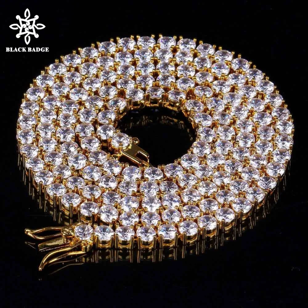 

Hip hop men Iced Copper CZ Zircon 1 Row Tennis Chain bling bling Necklace Gold Silver Necklace Link chain Jewelry accessories