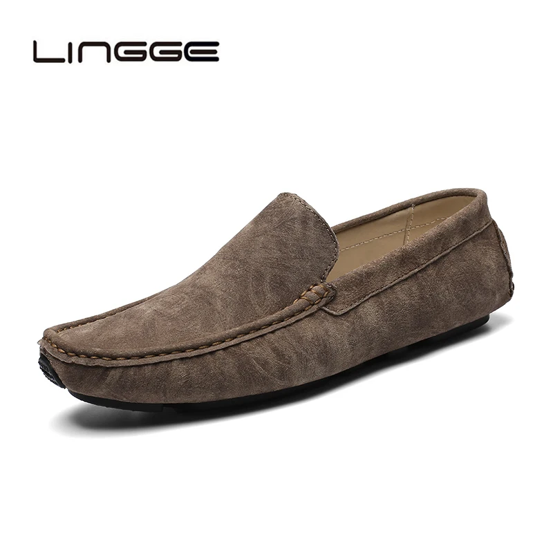

LINGGE 2019 Fashion Moccasin Shoes Mens Leather Loafers Men Breathable Moccasins Slip-on Driving Shoes Flats Footwear