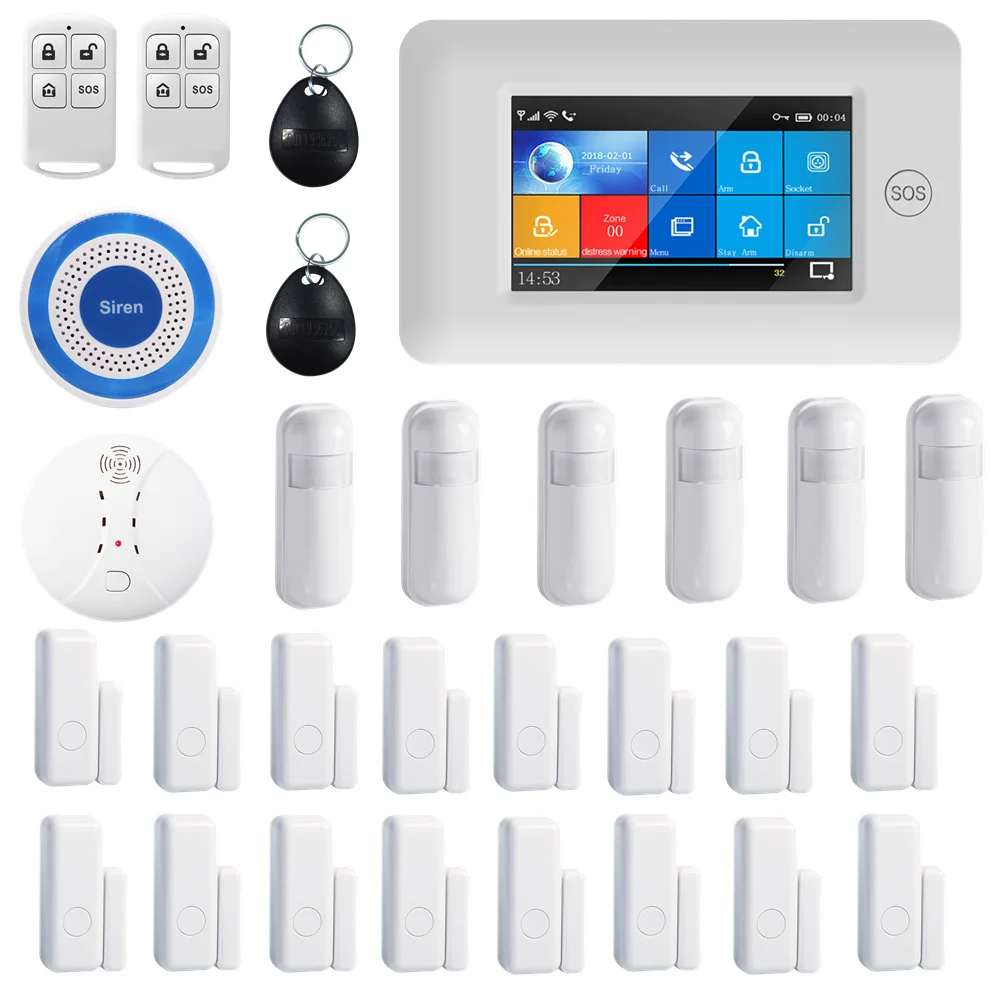 Ceny PGST 433MHz wszystkie dotykowy kolorowy ekran bezprzewodowy WIFI GSM GPRS SOS karta rfid inteligentny monitor bezpieczeństwa w domu system antywłamaniowy zestawy