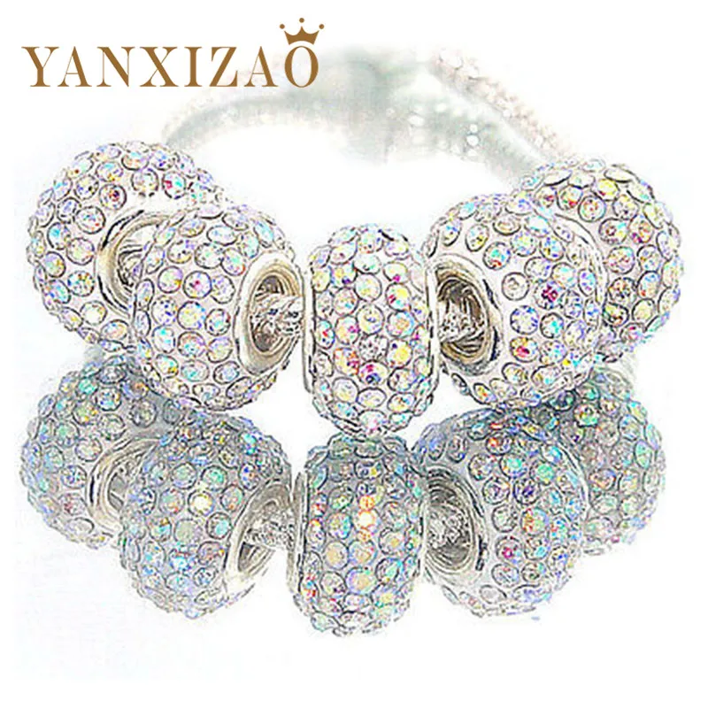 Yanxizao 5 шт. Бусины Fit Pandora Подвески Браслеты Градиент Синий Кристалл Бижутерия с