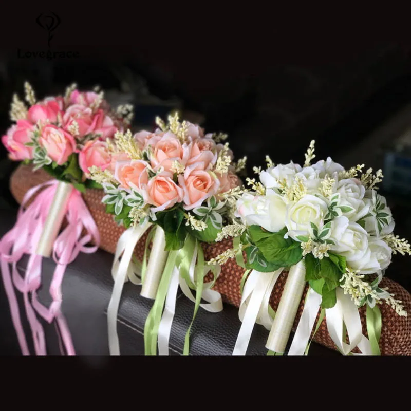 Lovegrace Свадебный букет шелковых роз подружек невесты свадебные букеты белые розовые Искусственные цветы Свадебные принадлежности украшение дома