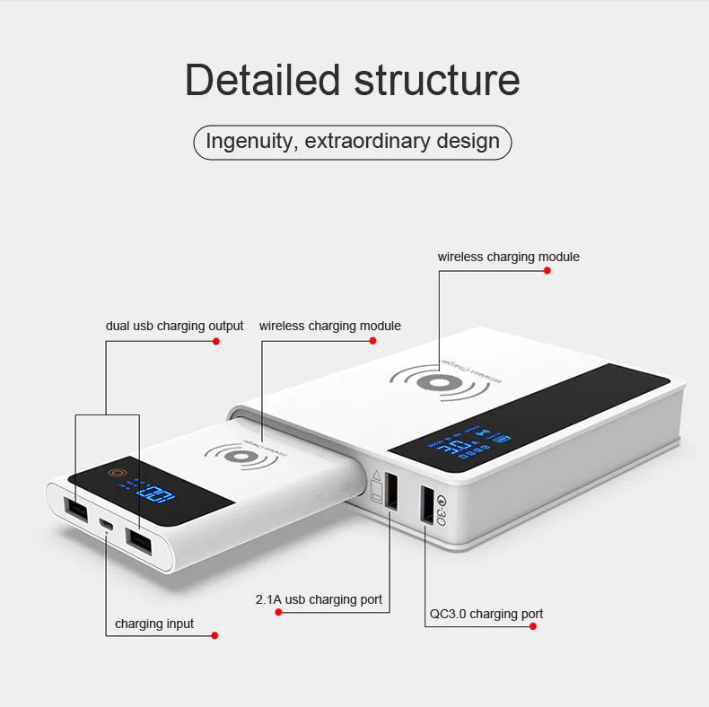 QI Беспроводное зарядное устройство для мобильного телефона для iPhone Quick Charge 3,0+ 10 Вт+ Съемный внешний аккумулятор 3 в 1 адаптер питания для быстрой зарядки