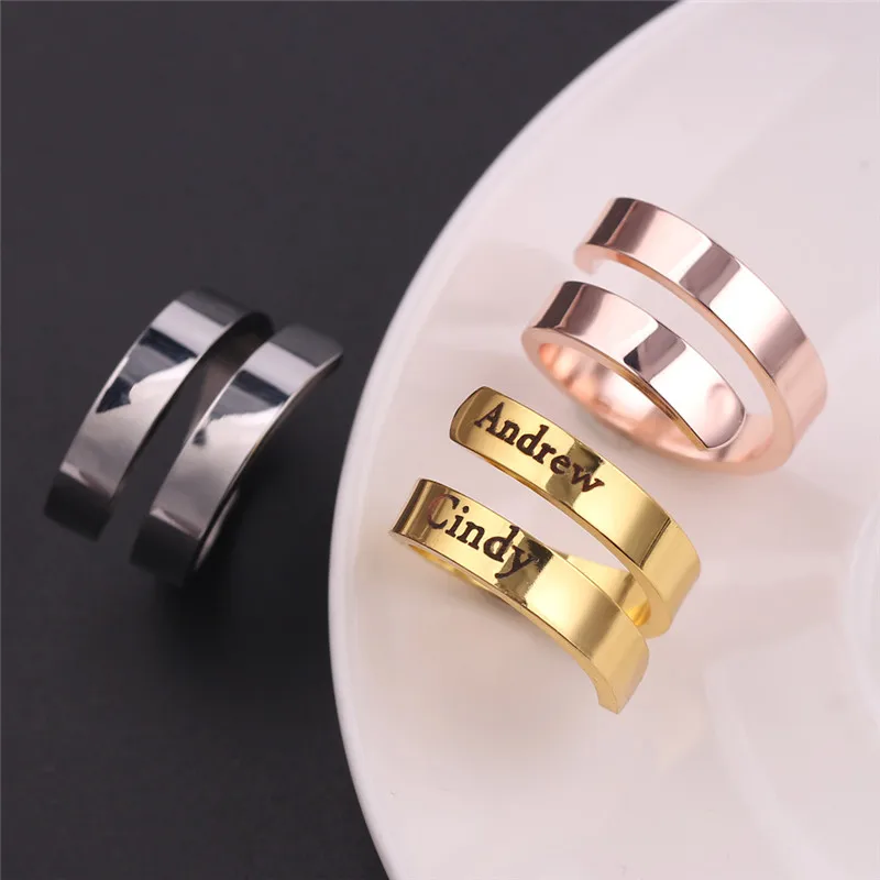 

Private Custom Personalized Gift Customize Engraved Name Stainless Steel Adjustable Rings For Women Anniversary Jewelry