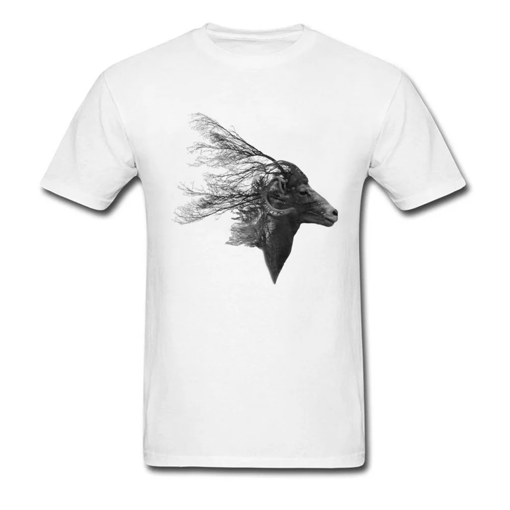 Us 72 41 Offhigh Quality Art Design Men T Shirt Double Exposed Mountain Goat Print On Male White Tee Shirt 100 Cotton Clothing In T Shirts From