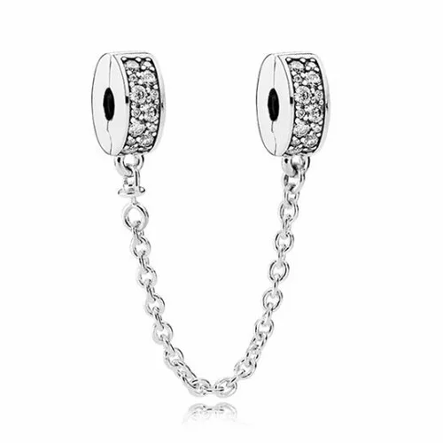 

Punk Silver Color Long Statement Crystal Chain Double Ball Positioning Bead Charms Fit Pandora Bracelets & Bangles for Women DIY