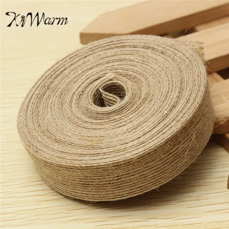 

KiWarm Hot Sale 10M Natural Jute Burlap Ribbon Fabric Rustic Wedding Floristry Cake Topper Decor DIY Material Width 2.5cm