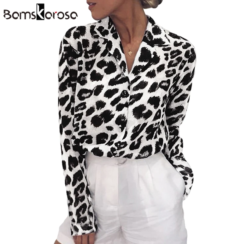 

Women Chiffon Blouse 2019 Leopard Sexy Blouse White Femme Plus Size Tops Long Sleeve Blusas Turn Down Collar Office Shirt Tunic